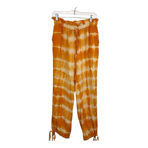 Coniglio Palm Beach Pants - Coniglio Palm Beach Pants Orange Hand Tie Dye One Size Tapered Legs Drawstring